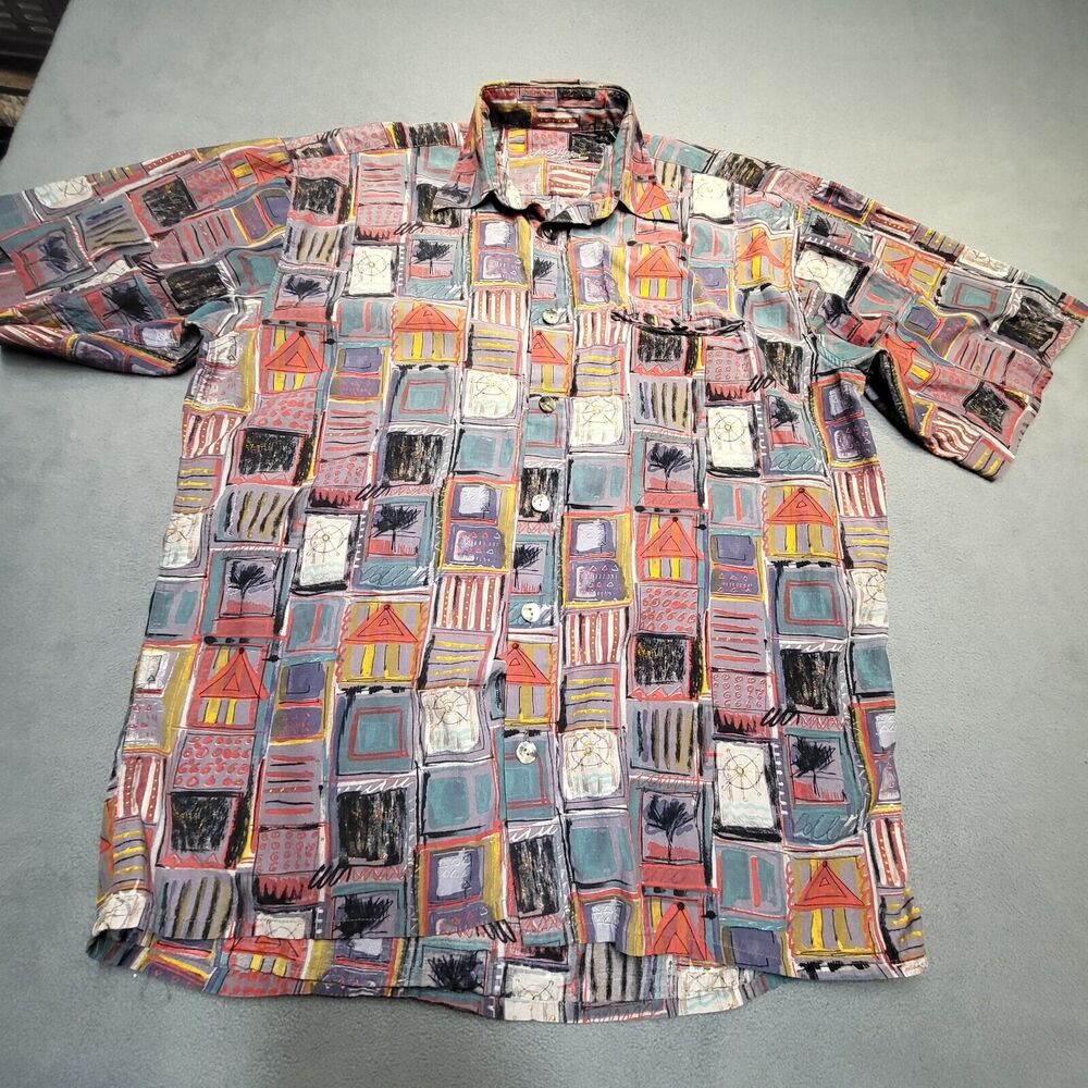 Jack Lipson Button Up Shirt Mens M Crazy Pattern Abstract Short Sleeve